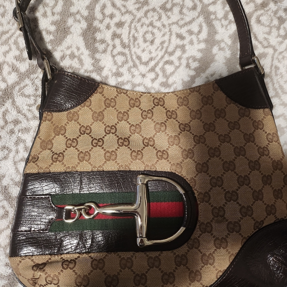 Vintage Gucci GG Canvas Hasler Horsebit Hobo Tan Monogram shoulder bag & wallet